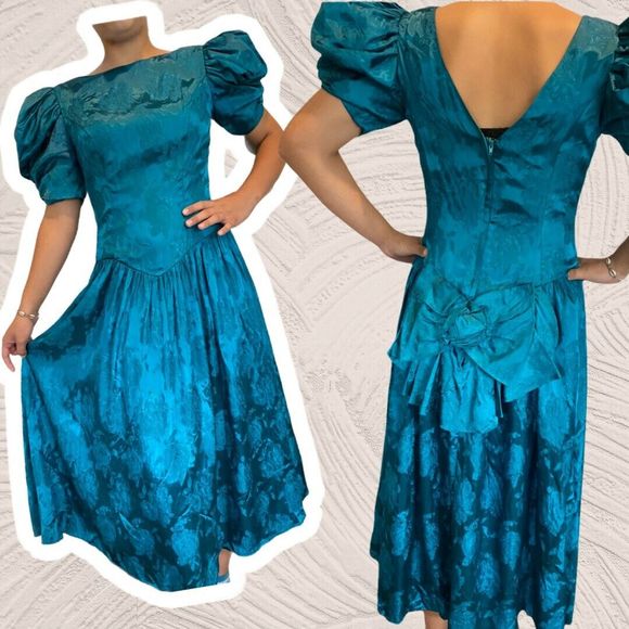 Vintage Dresses & Skirts - Vintage Blue Formal 1980s Prom Dress, XS